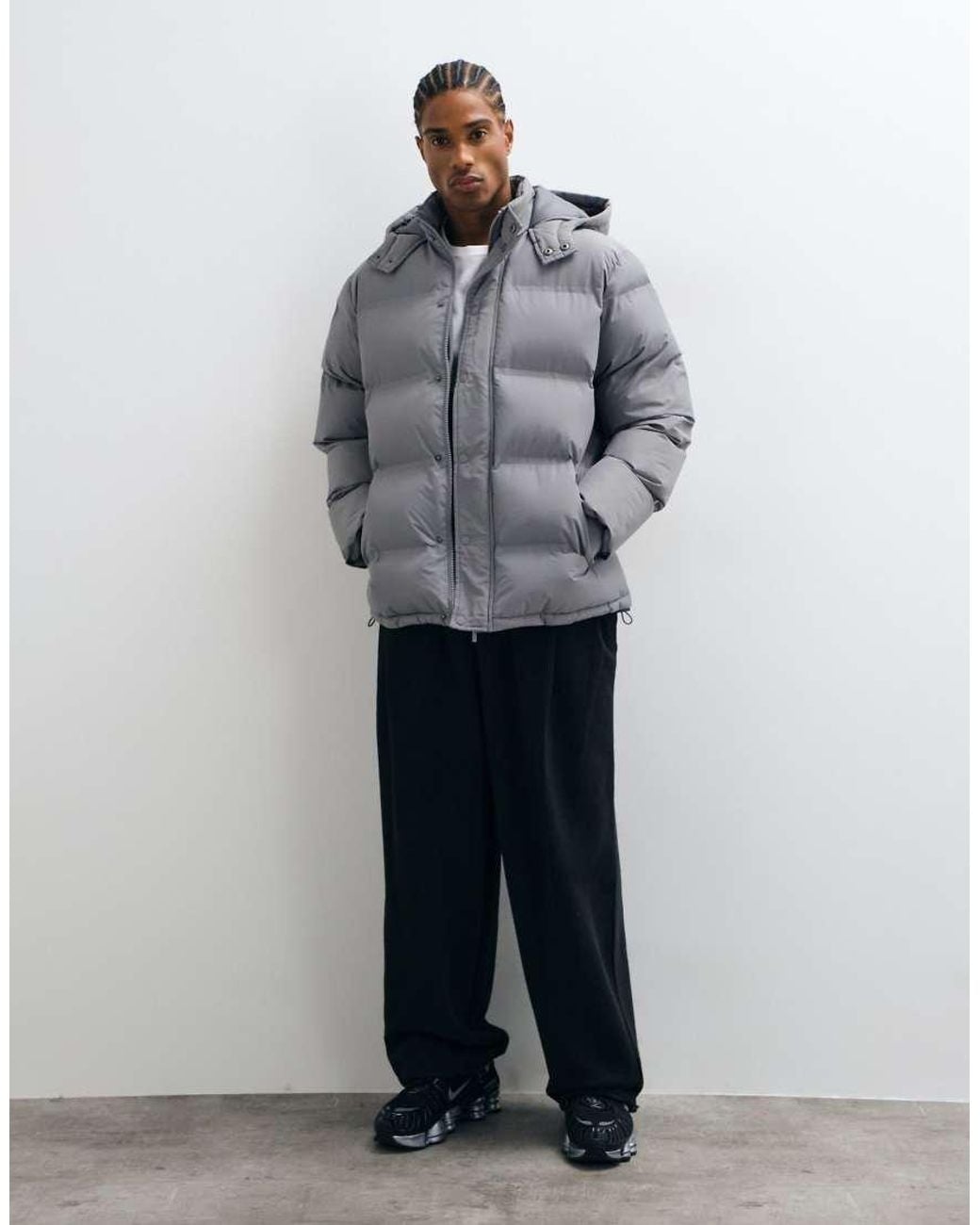New Look Gray Hooded Puffer Jacket for men