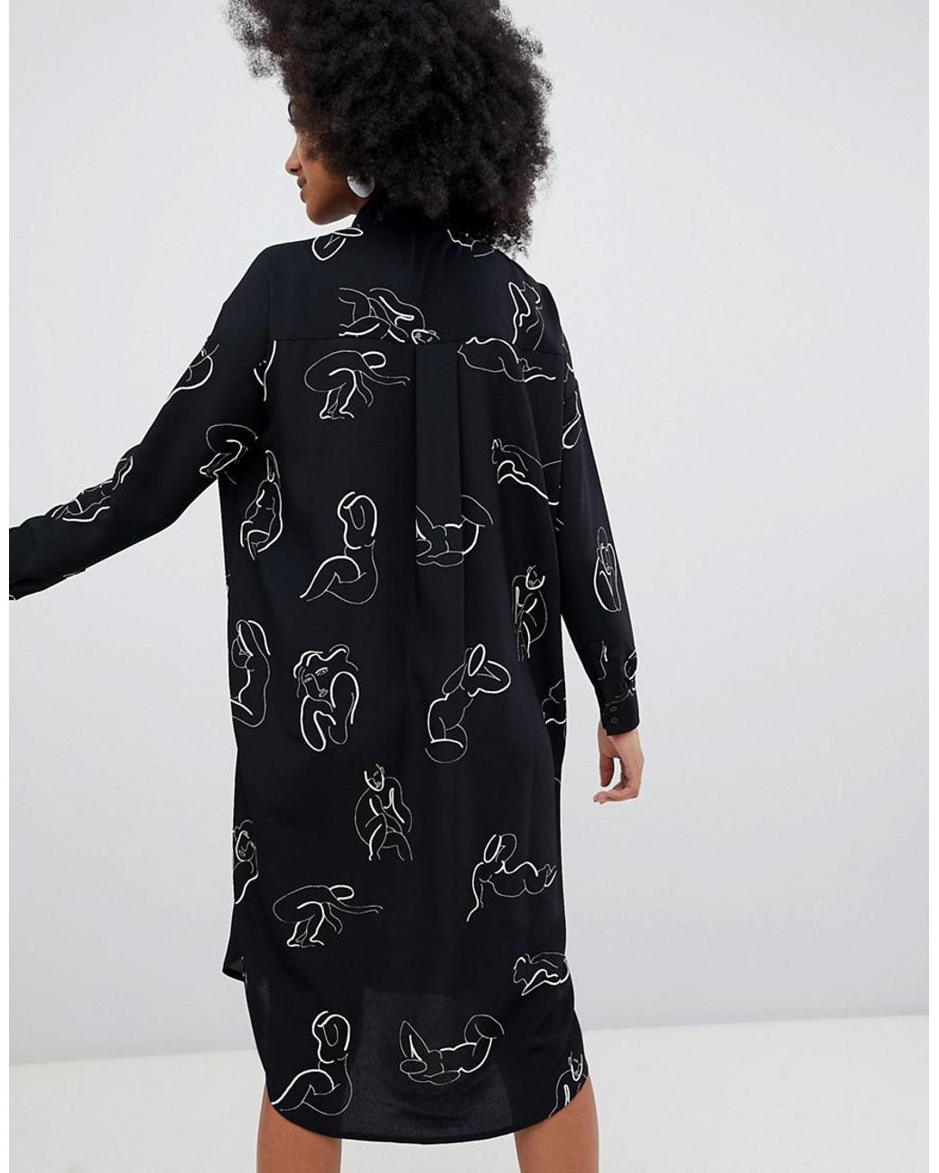 Monki Soft Body Print Shirt Dress With Pocket in Black | Lyst
