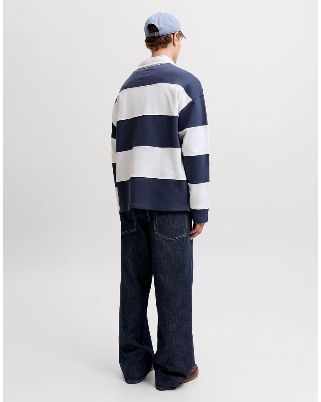 Jack & Jones Blue Dave Stonewashed Mid Waist Wide Leg Jeans for men