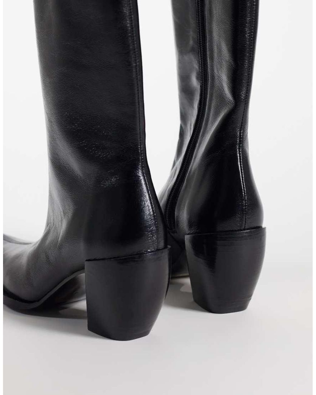 ASOS Black Renzo Premium Real Leather Western Boots