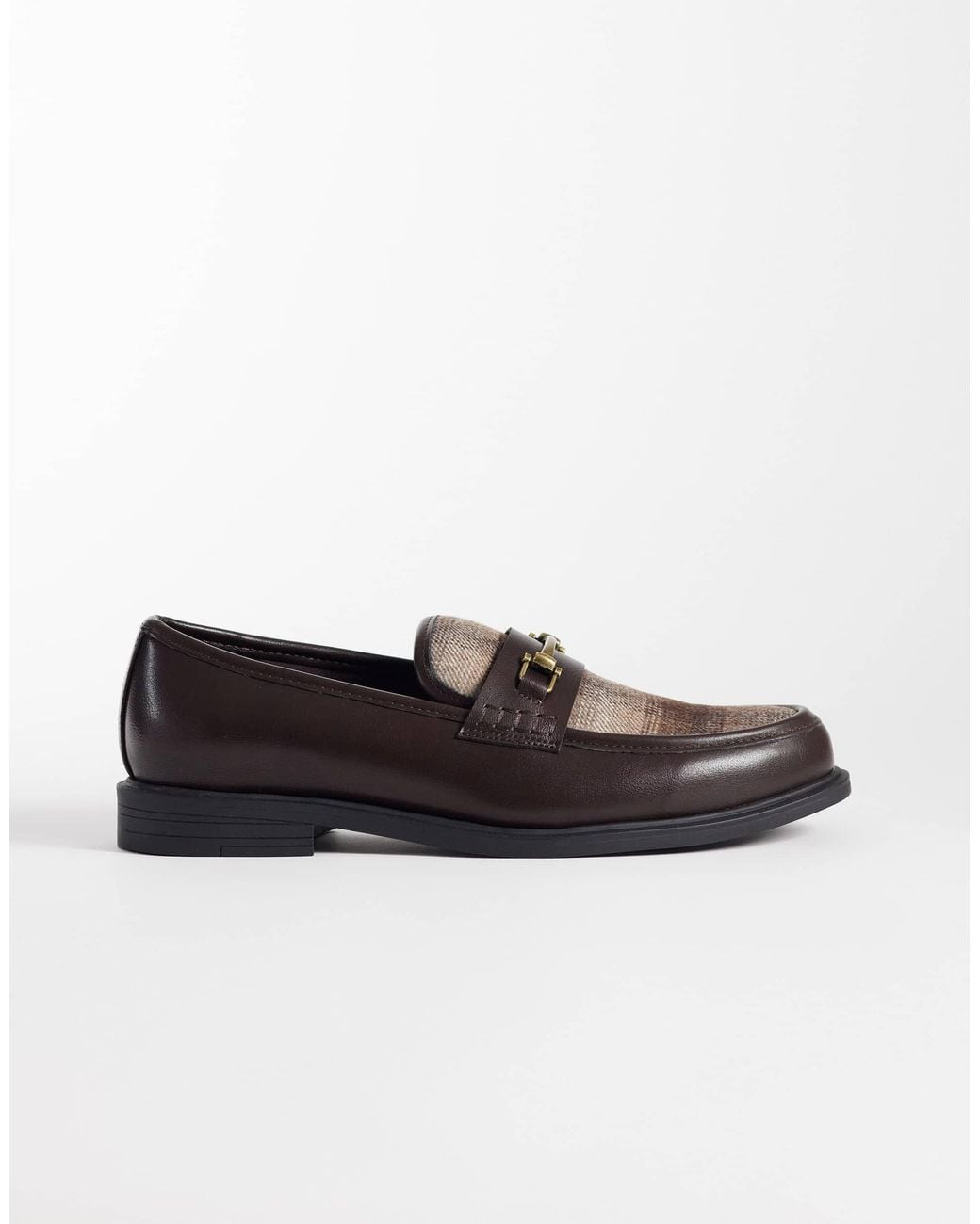 ASOS Black Loafers With Snaffle And Checked Apron for men