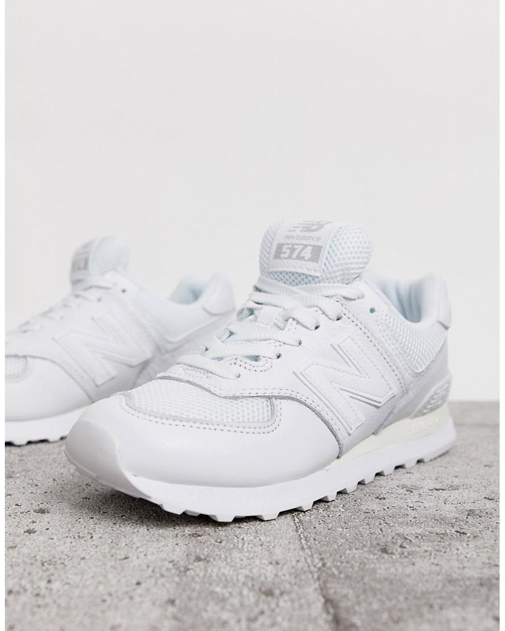 New Balance Leather 574 Triple White Trainers | Lyst