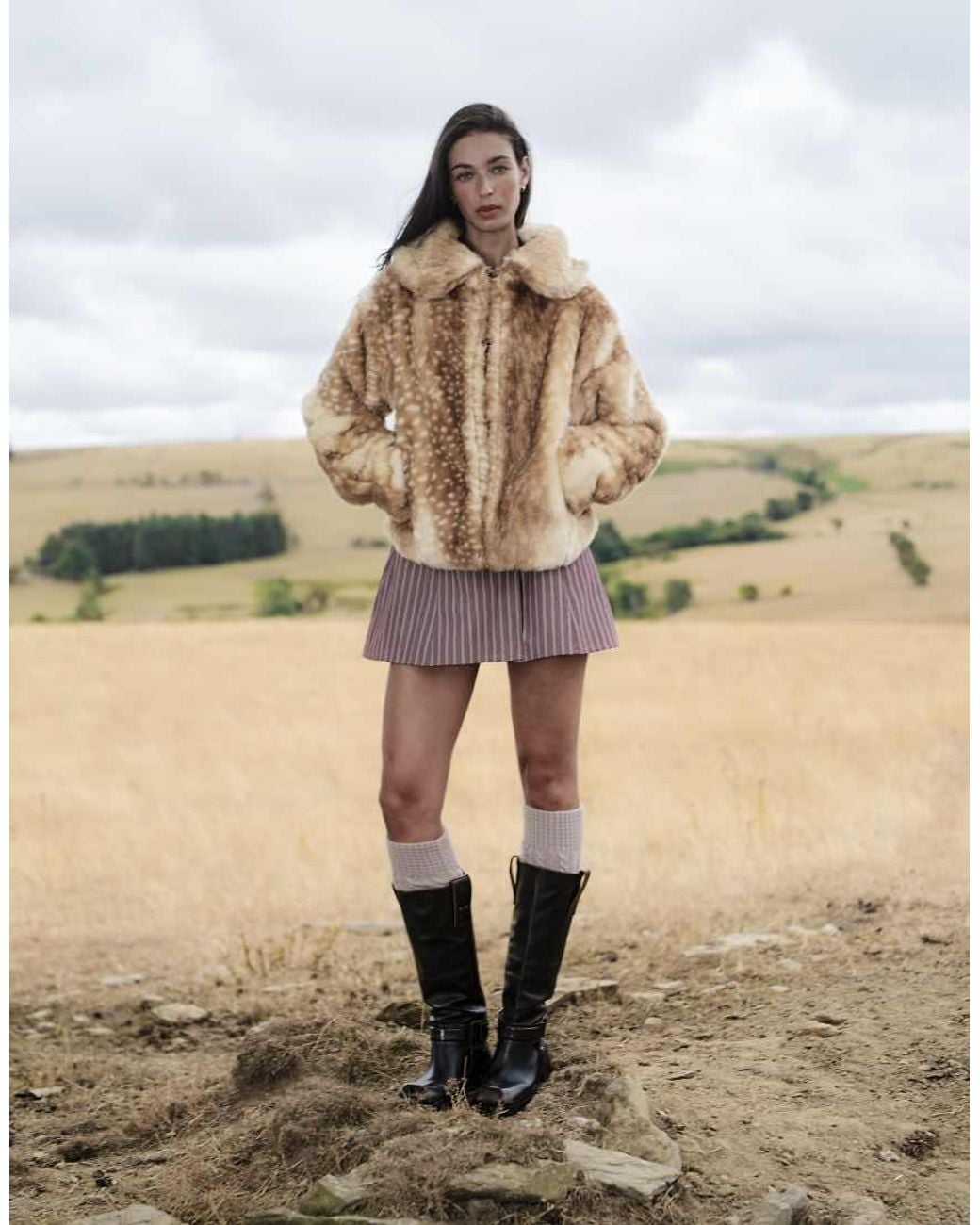 Daisy Street Metallic Faux Fur Boxy Coat