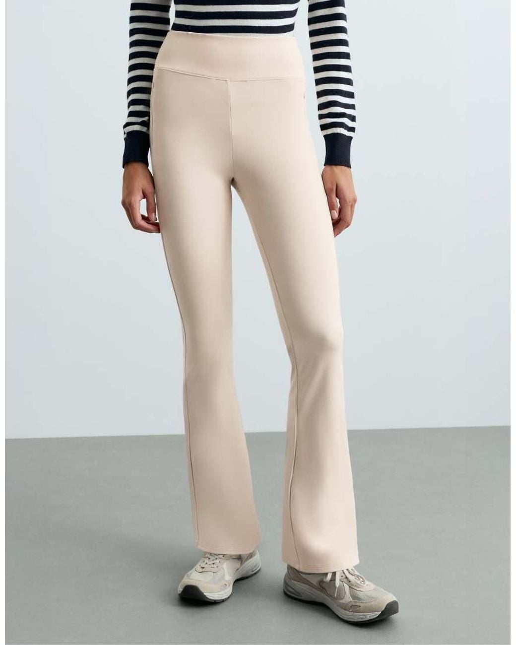 Oysho Blue High Rise Warm Flare Trousers With Zips