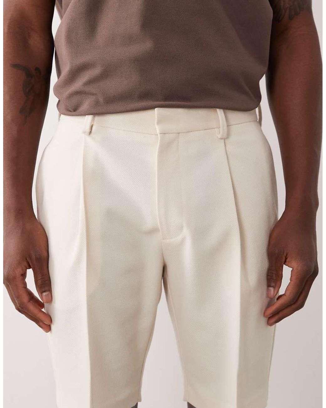 ASOS Brown Tailored Slim Pleated Shorts for men