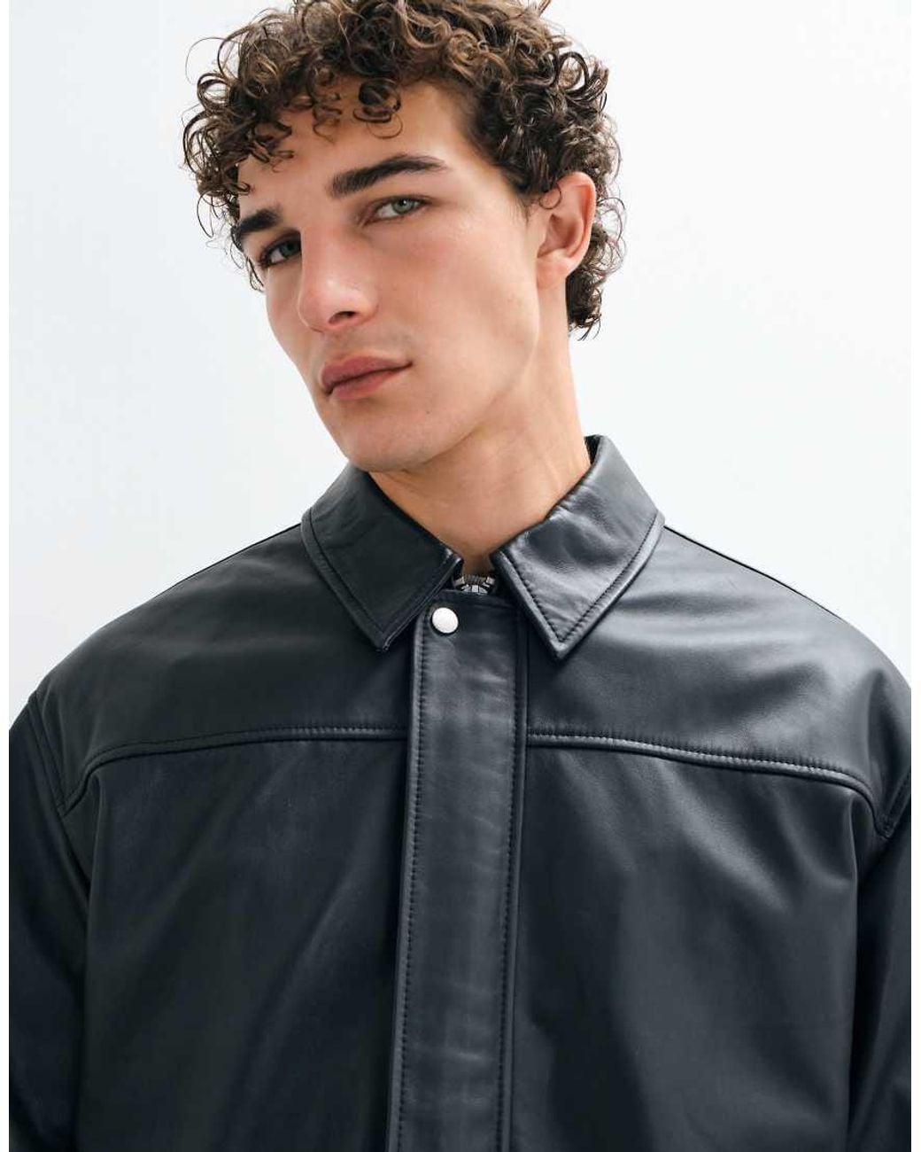 ASOS Black Oversized Real Leather Harrington for men