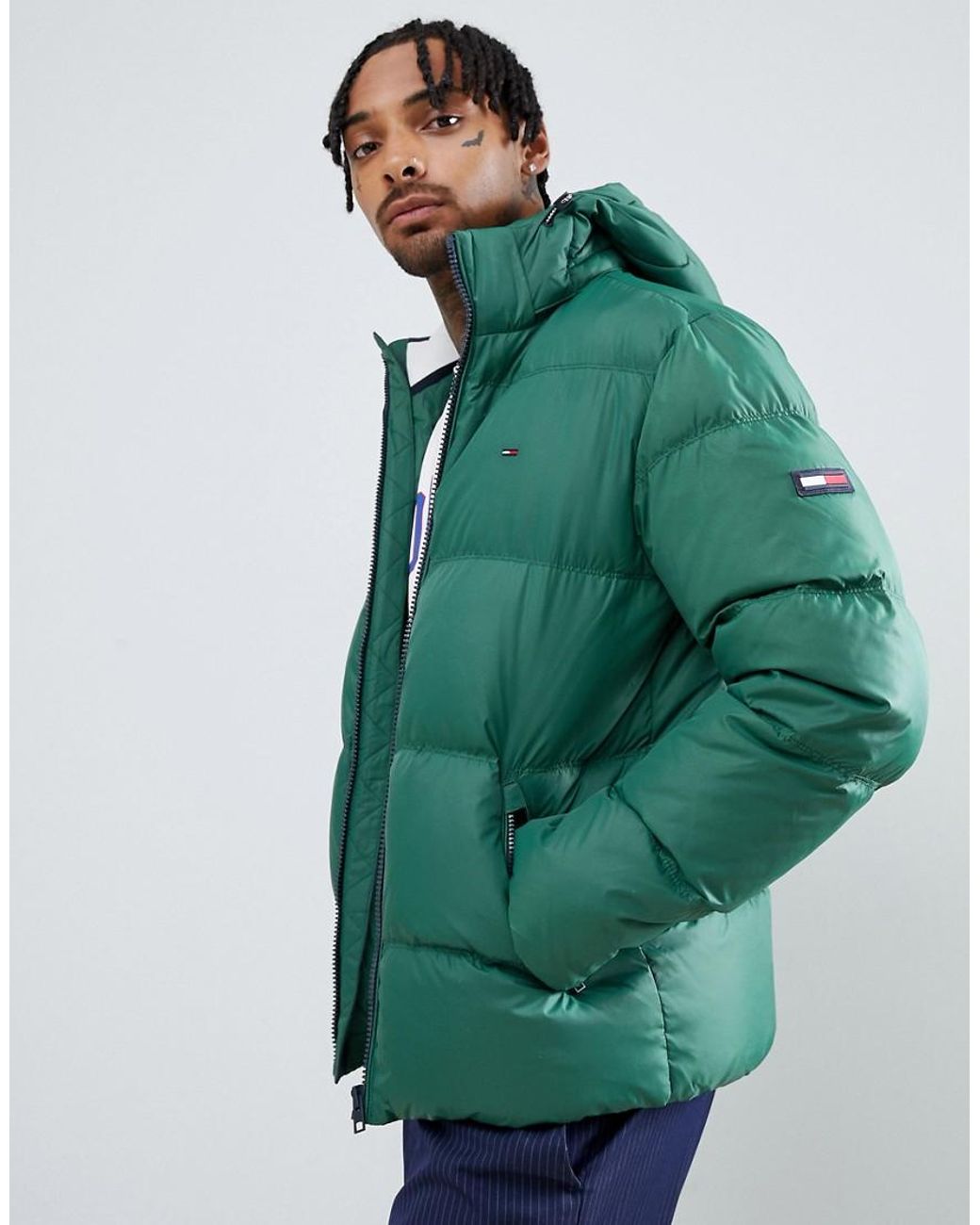 Hilfiger Down Puffer Jacket Hood In Green for Men | Lyst