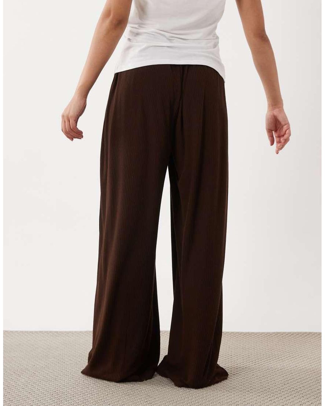 ASOS White Asos Design Petite Lounge Mix & Match Rib Wide Leg Bottom