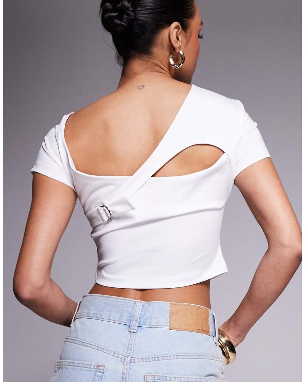 Liquor N Poker White Off The Shoulder Cut Out Top With Back Buckle Detail