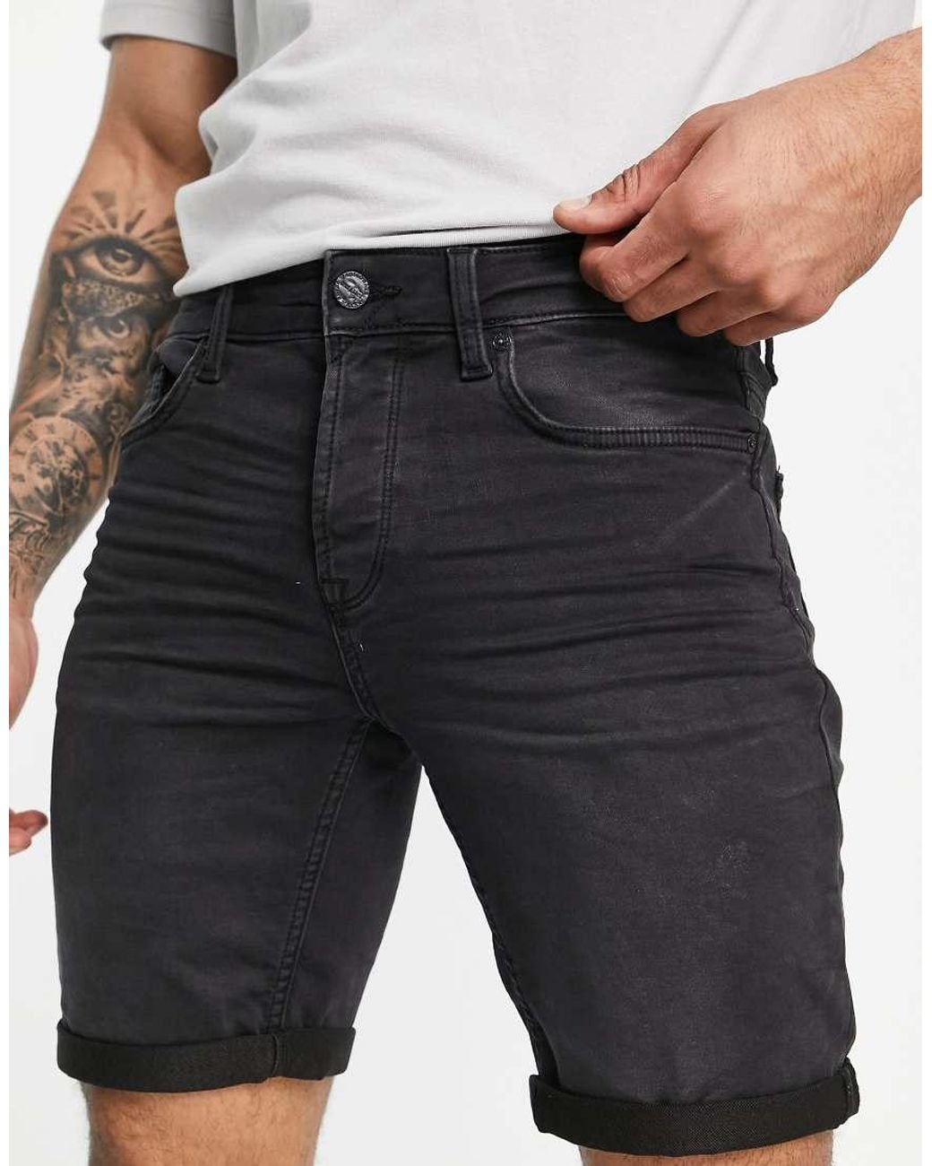 Only & Sons Black Jog Denim Shorts for men