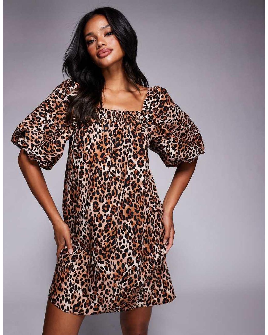 River Island Brown Puff Sleeve Mini Dress