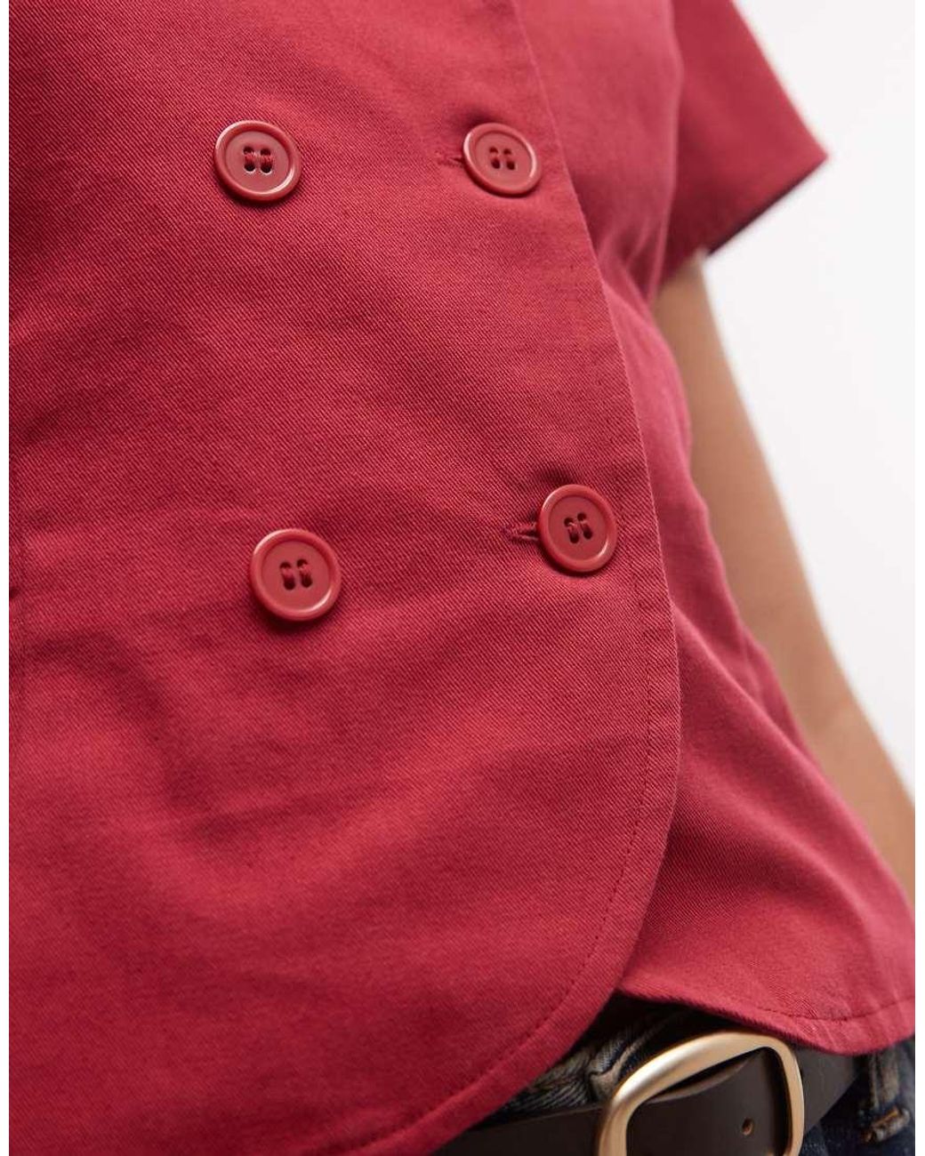 Collusion Red Heavy Twill Fitted Cap Sleeve Shirt