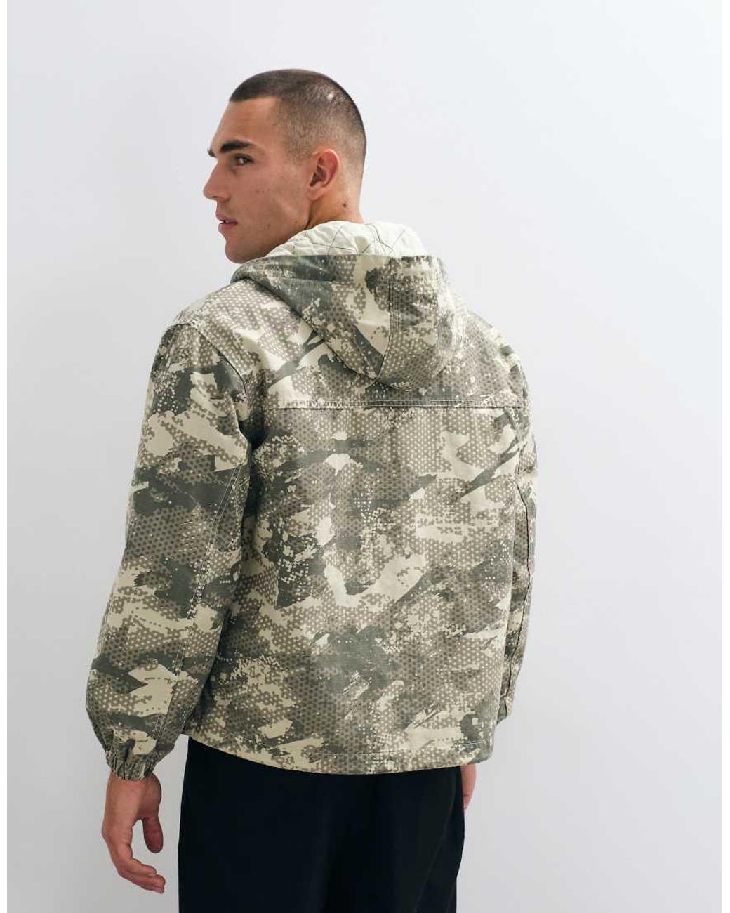 No Problemo Natural Tree Camo Print Logo Ripstop Zip Through Hooded Jacket for men
