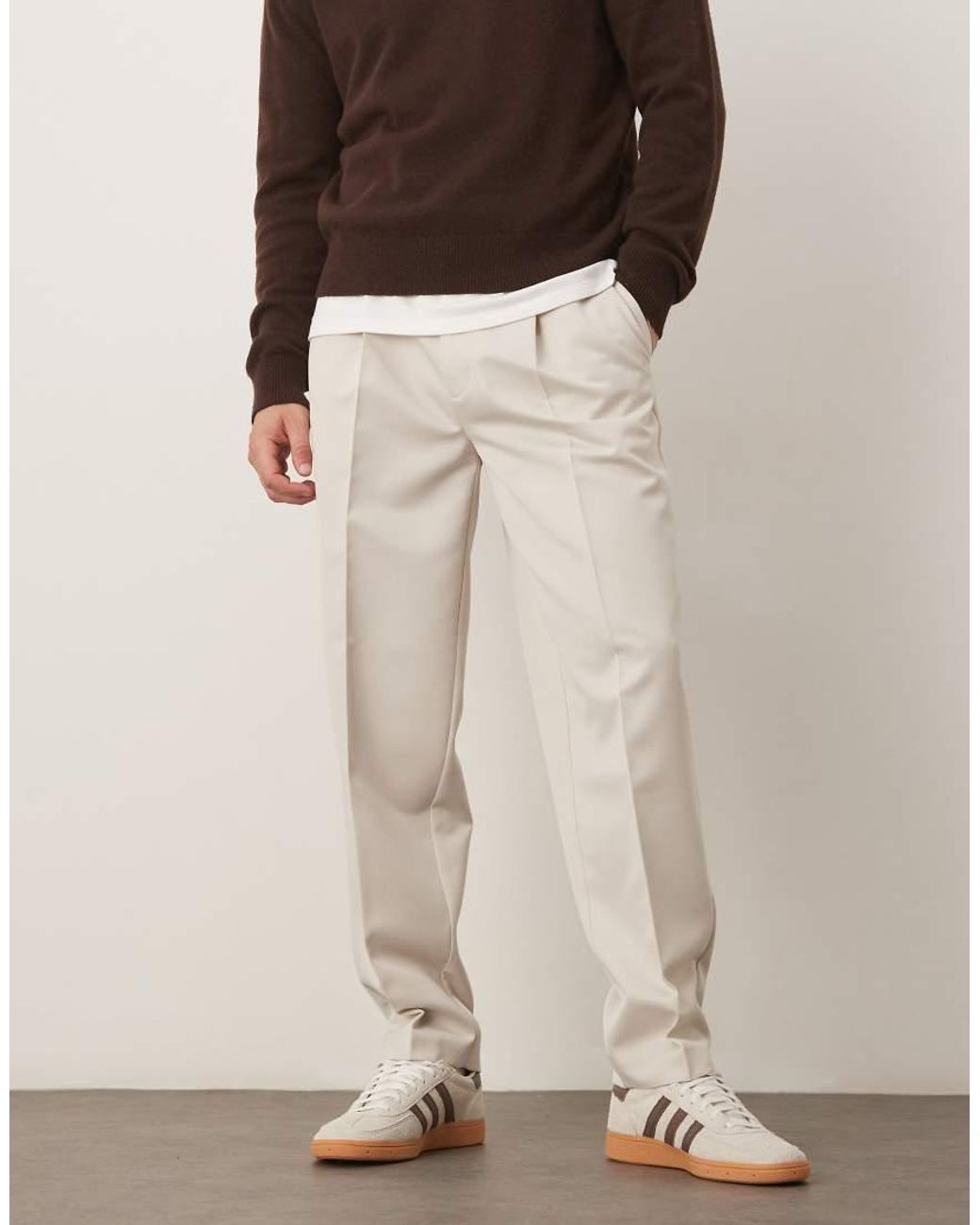 ASOS Natural Tailored Oversized Tapered Trousers With Front Pleat for men