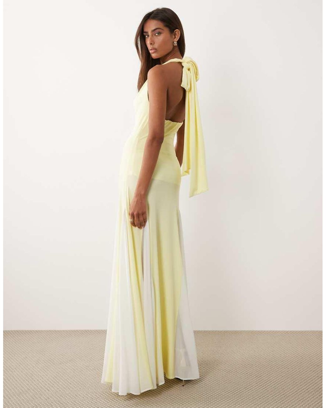TFNC London Natural Halter Neck Chiffon Maxi Dress