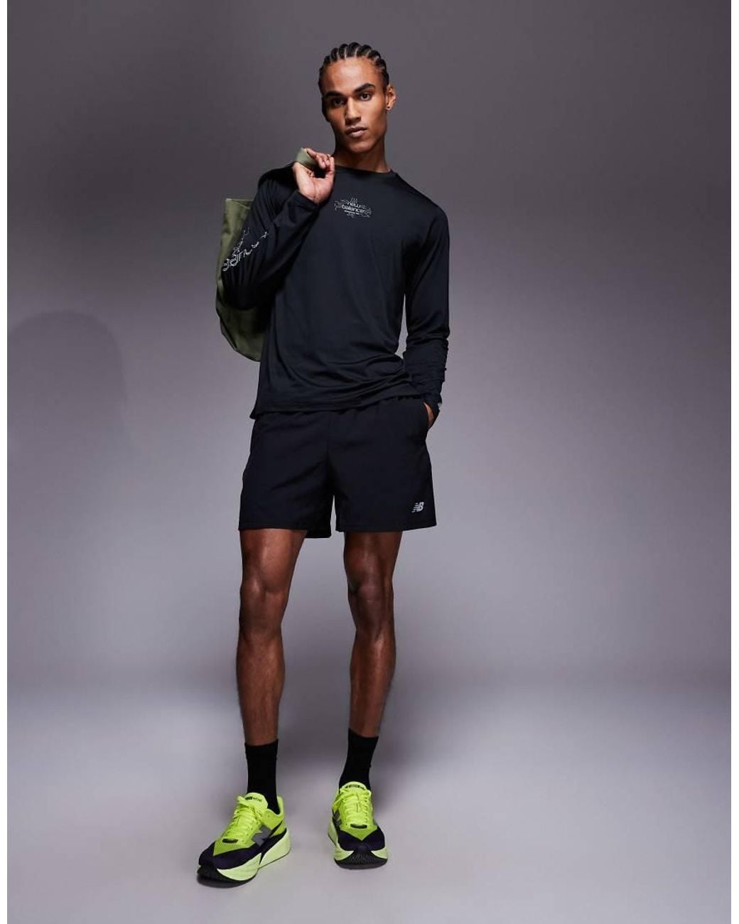 New Balance Gray Reflective Poly Long Sleeve Running T-Shirt for men