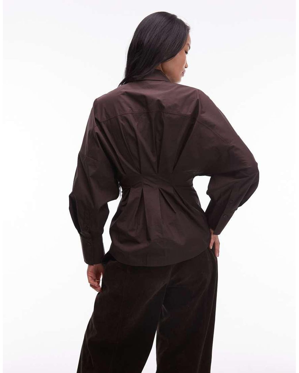 & Other Stories Brown Shirt With Cinch Waist And Volume Sleeves