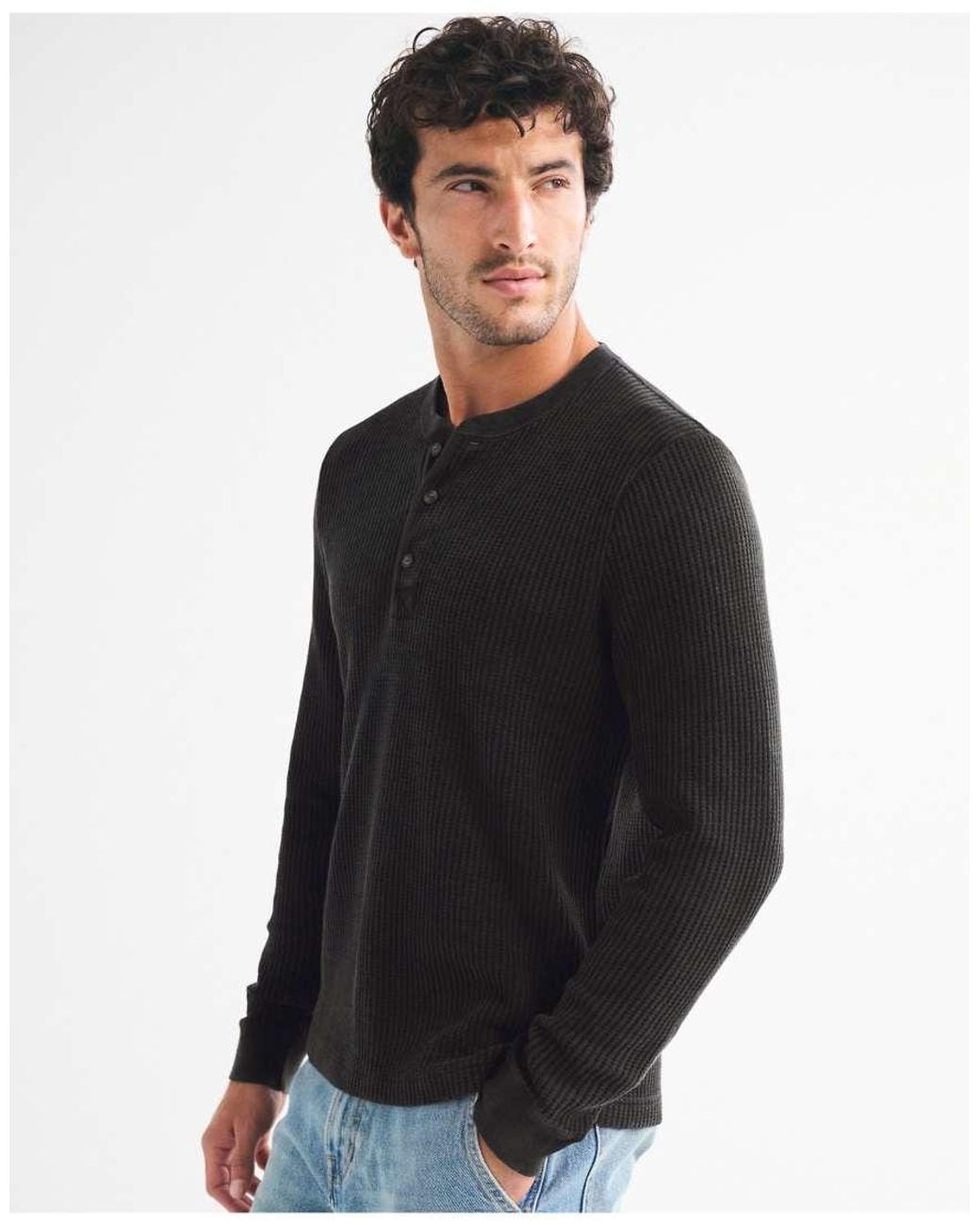 Abercrombie & Fitch Black Classic Waffle Henley for men