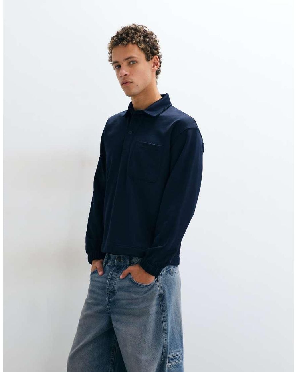 Lacoste Blue Embroidered Detail Gathered Sweatshirt for men