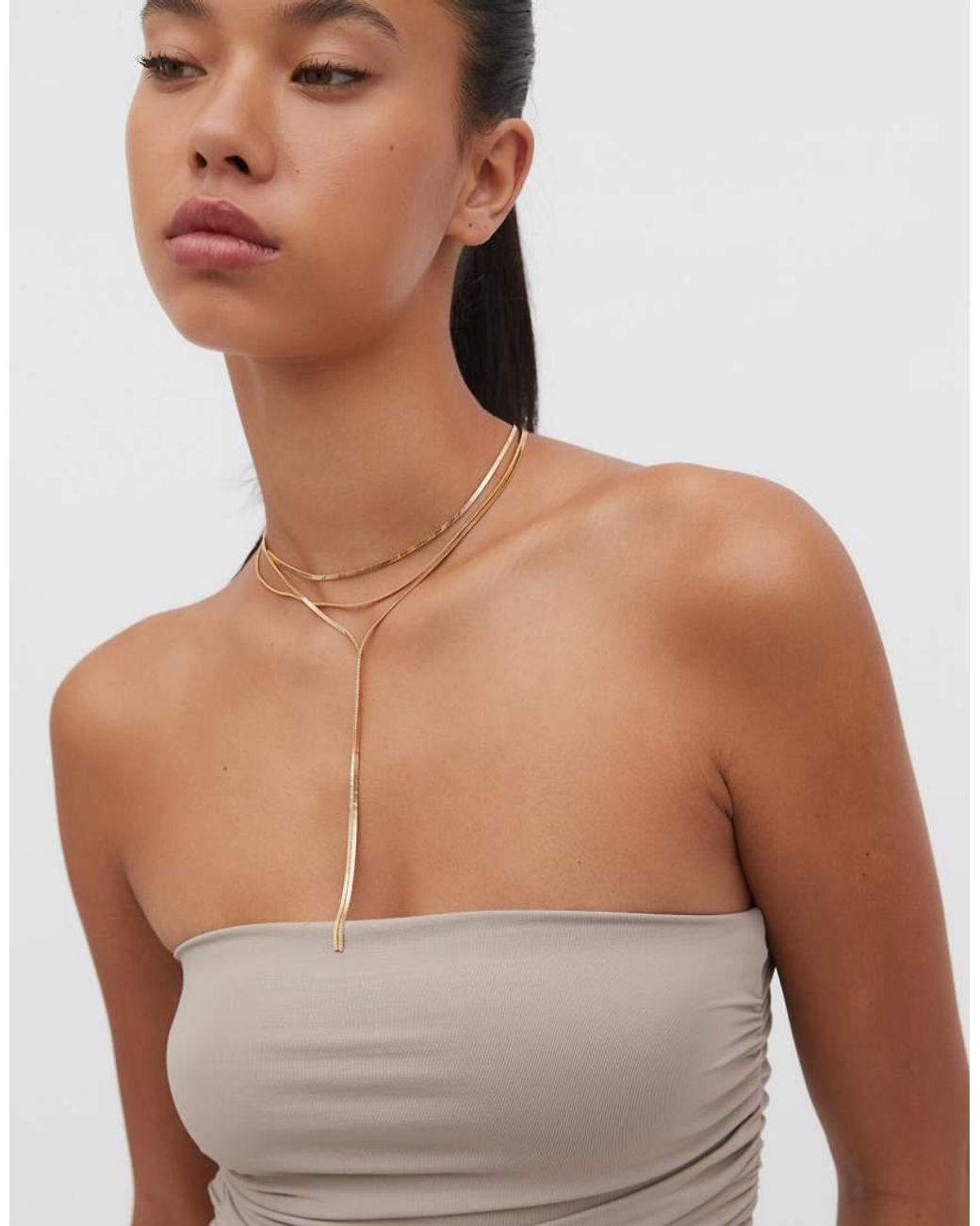 Stradivarius Brown Long Multi-chain Necklace