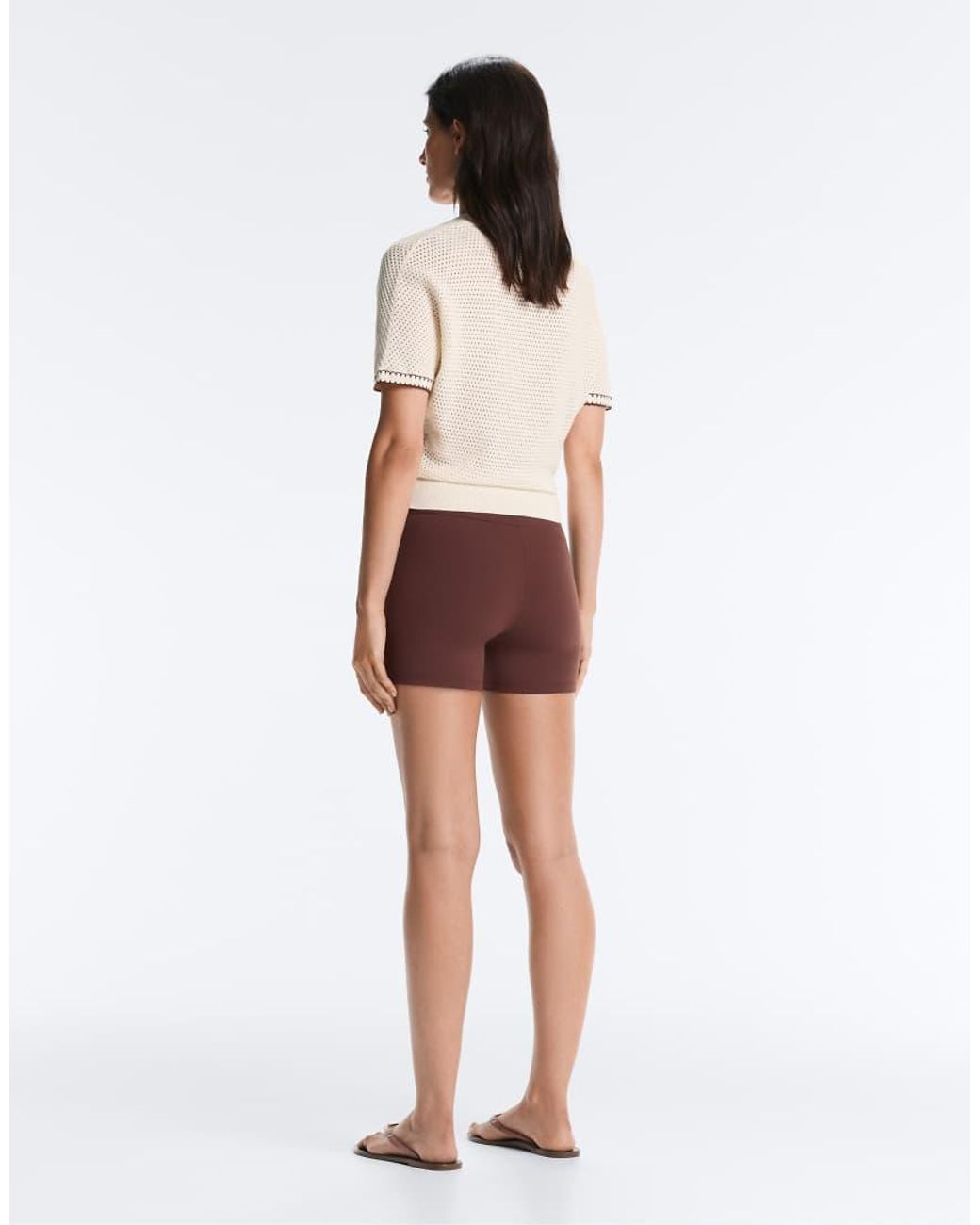 Oysho White Cotton Blend Openwork Knit Polo
