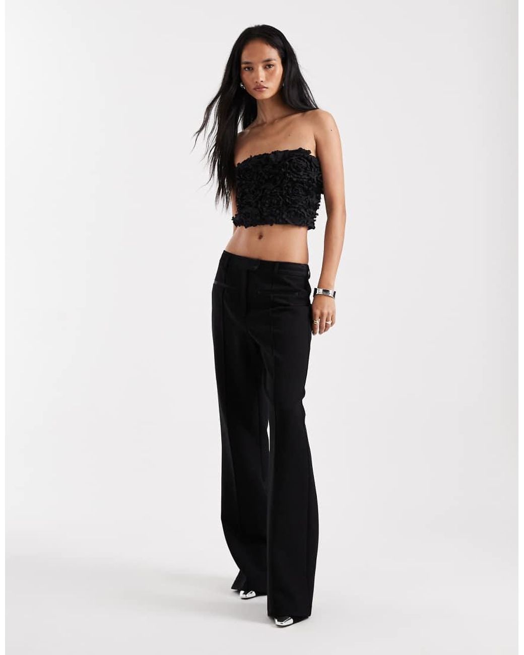 New Look Black 3d Floral Bandeau Top