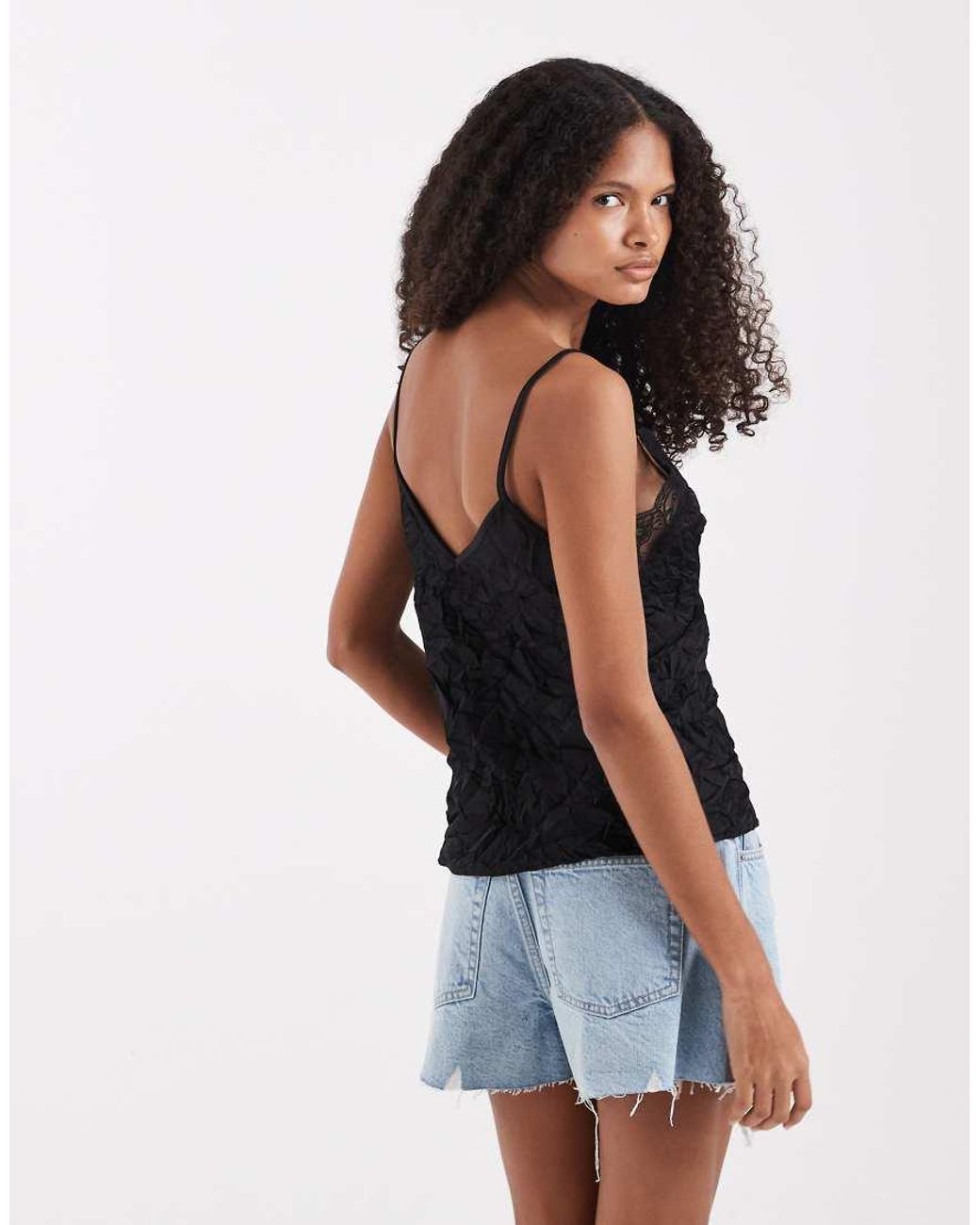 ASOS Black Button Front Lace And Satin Cami Top