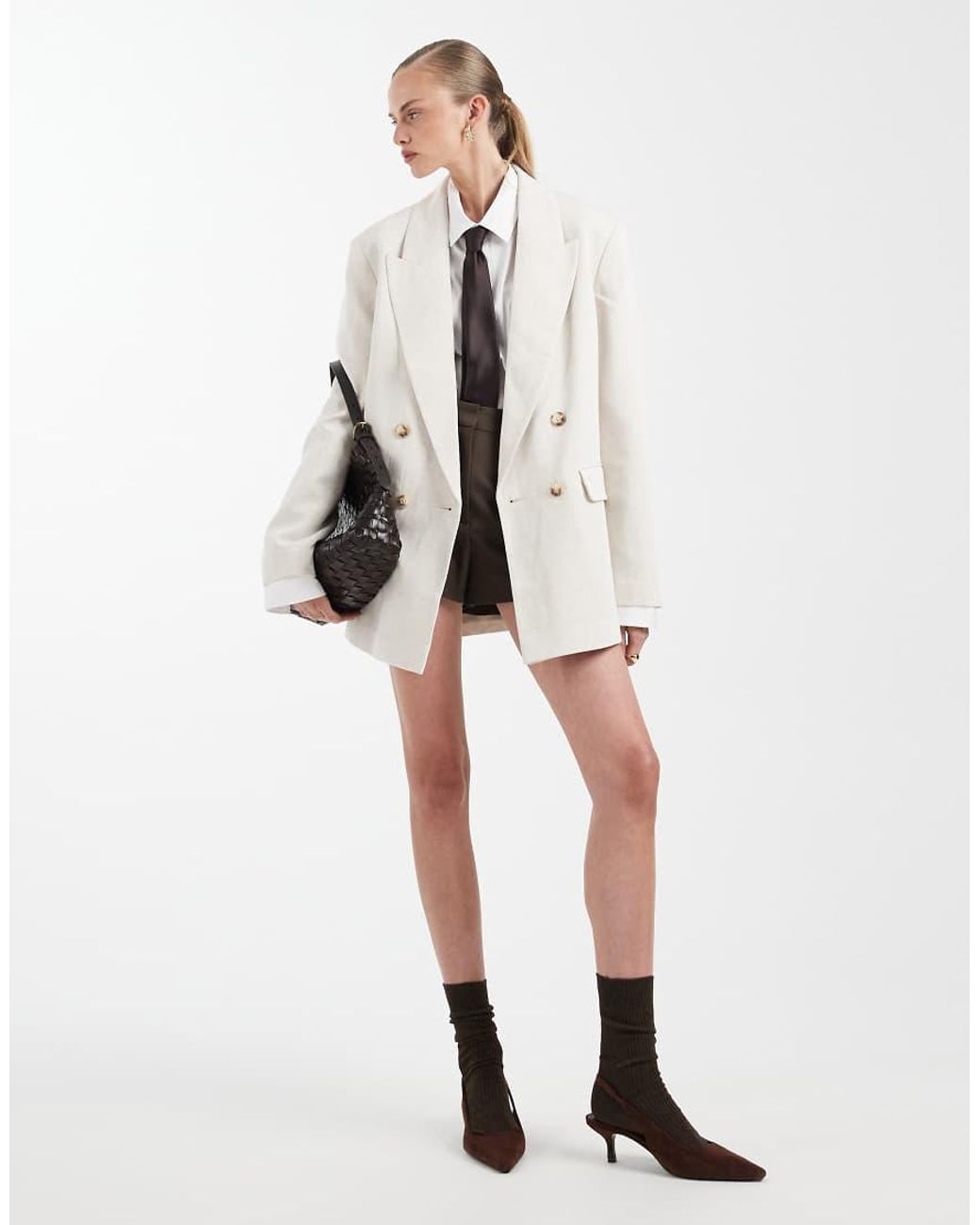 ASOS Natural Tailored Double Breasted Blazer With Linen