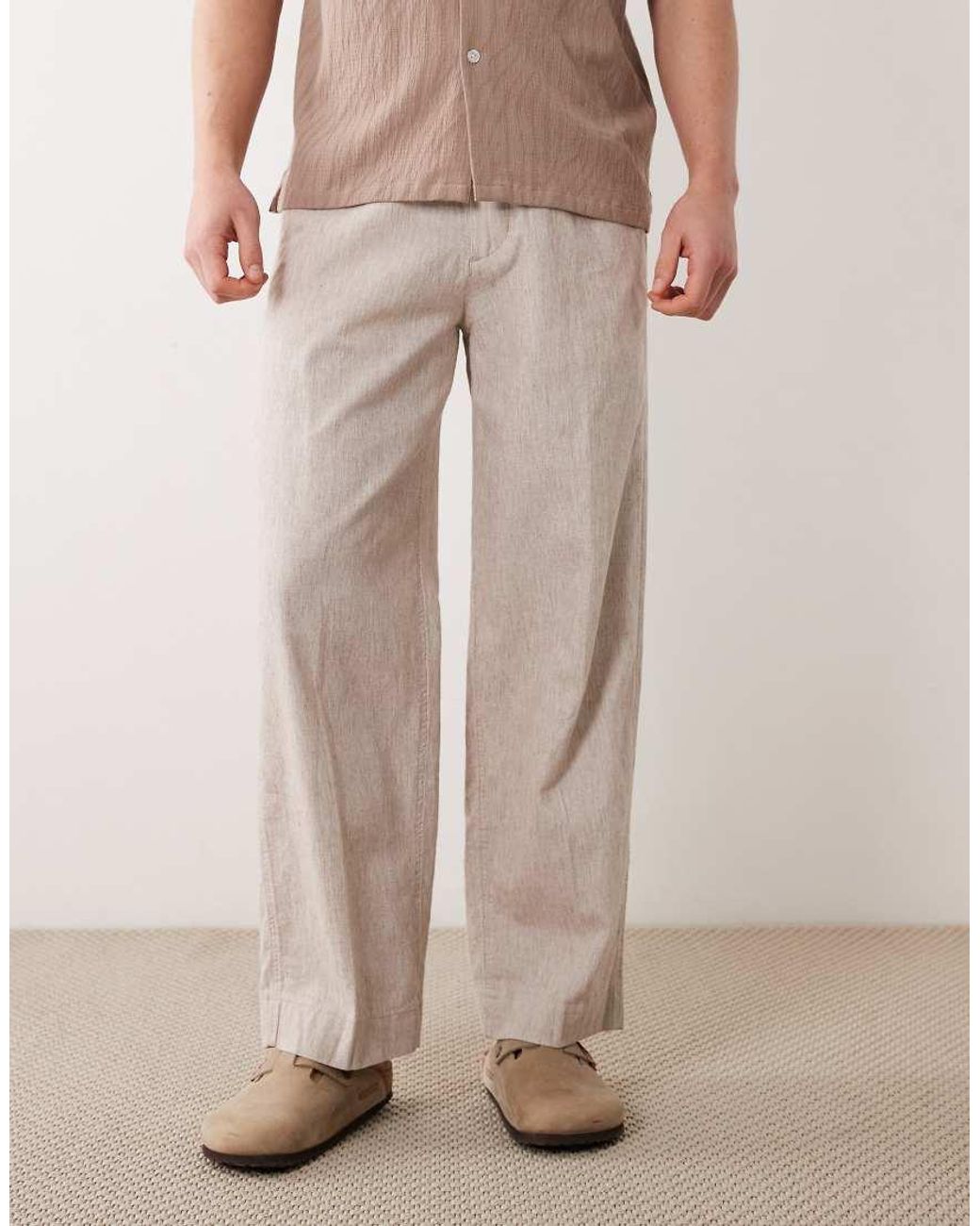 Abercrombie & Fitch Natural baggy Twill Linen Blend Trousers for men