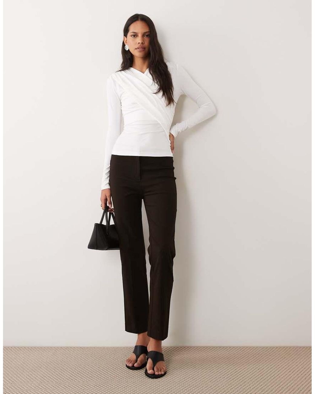 4th & Reckless Natural Slinky Wrap Ruched Detail Long Sleeve Top