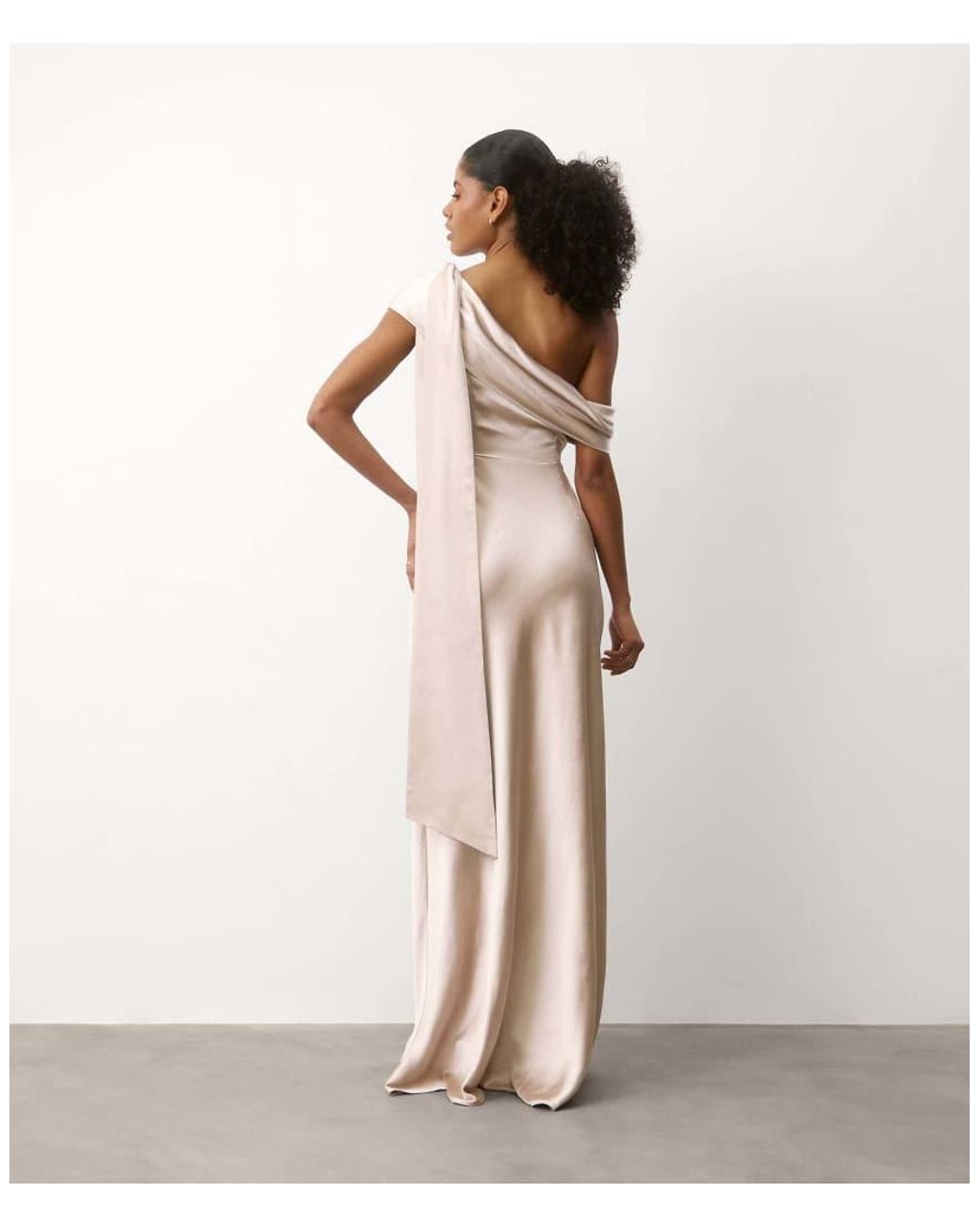 Six Stories White One Shoulder Drape Satin Bridesmaid Dress