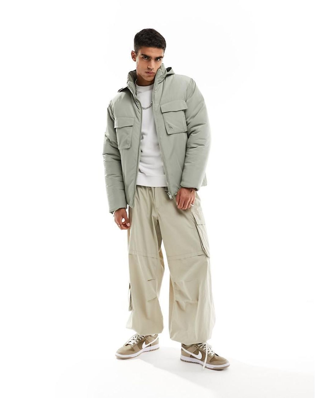 ASOS Gray Utility Puffer Jacket for men