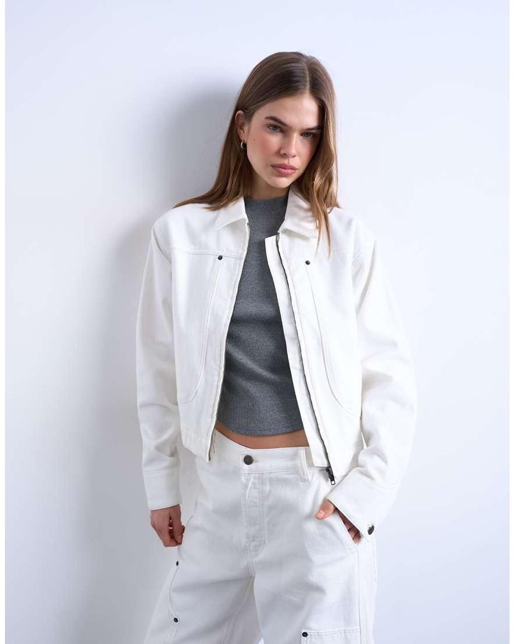TOPSHOP White Denim Utility Jacket