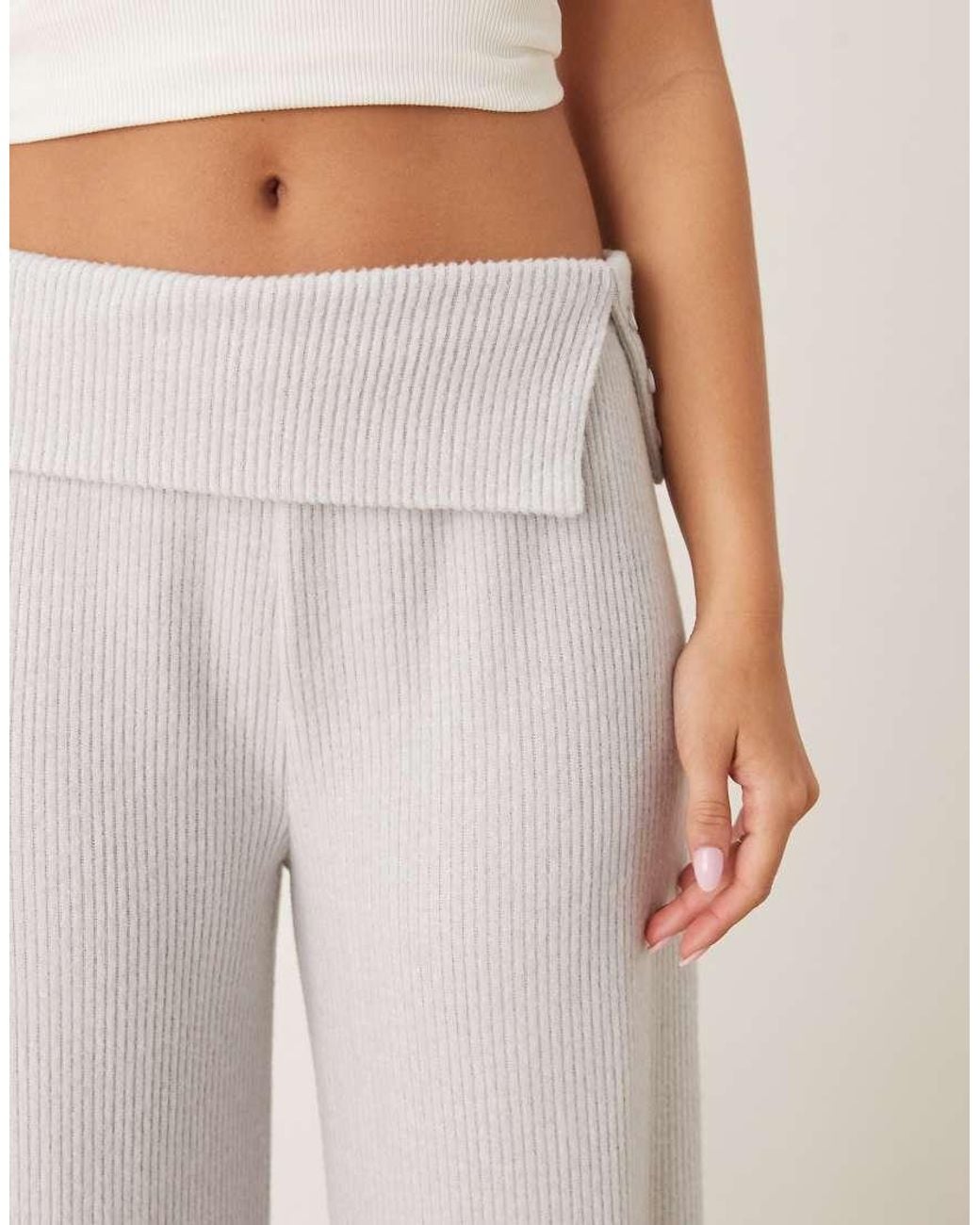ASOS Natural Brushed Rib Trouser With Fold Over Detail