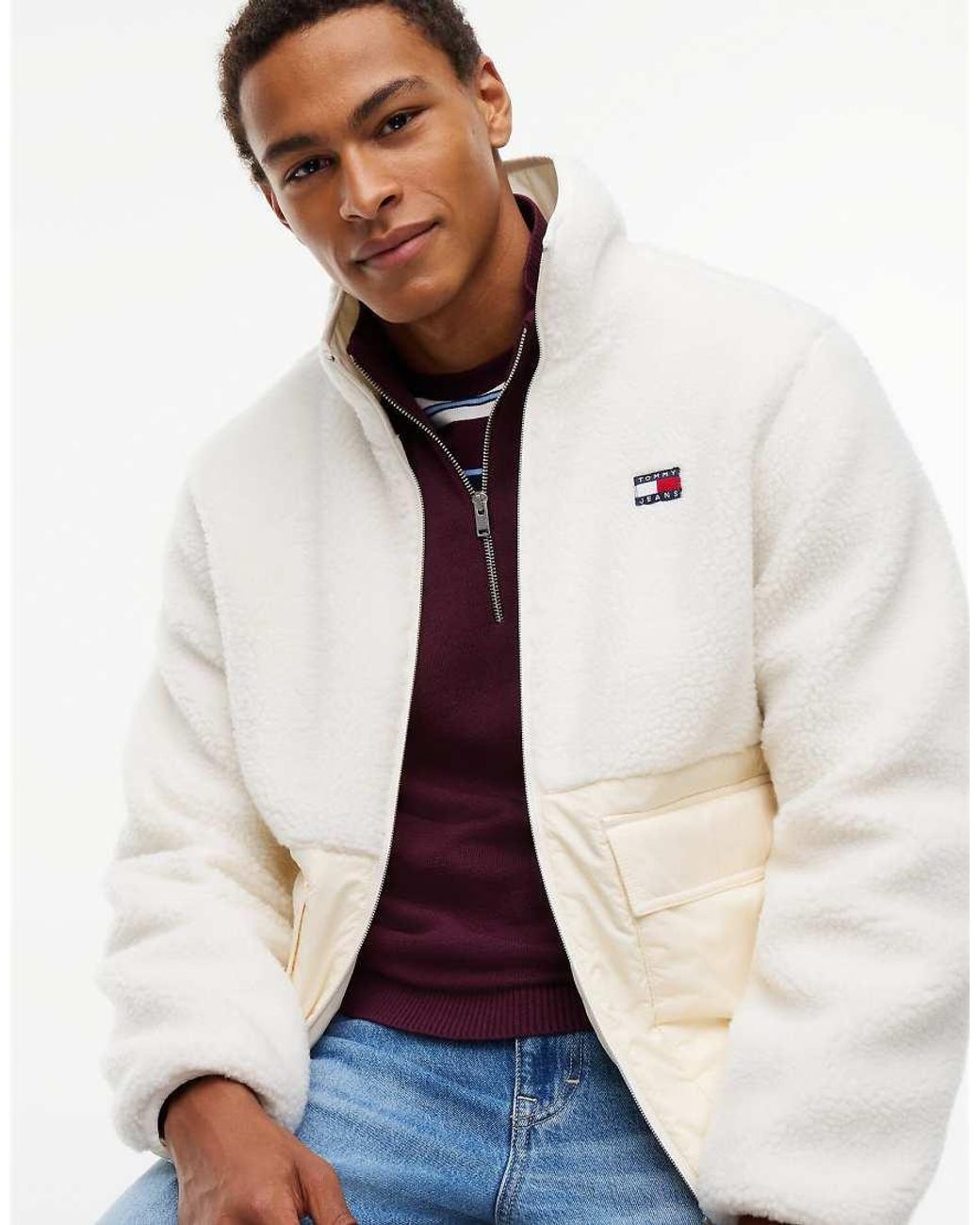 Tommy Hilfiger Natural Tommy Jeans Teddy Contrast Texture Relaxed Jacket for men