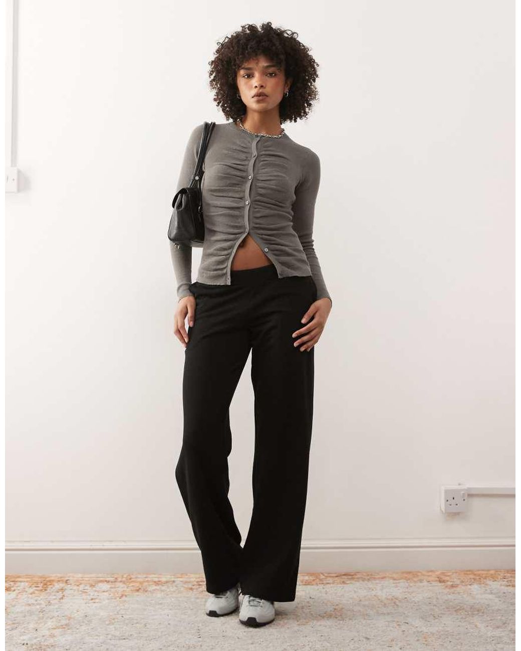 Weekday Gray Slim Fit Knitted Cardigan With Ruched Detail