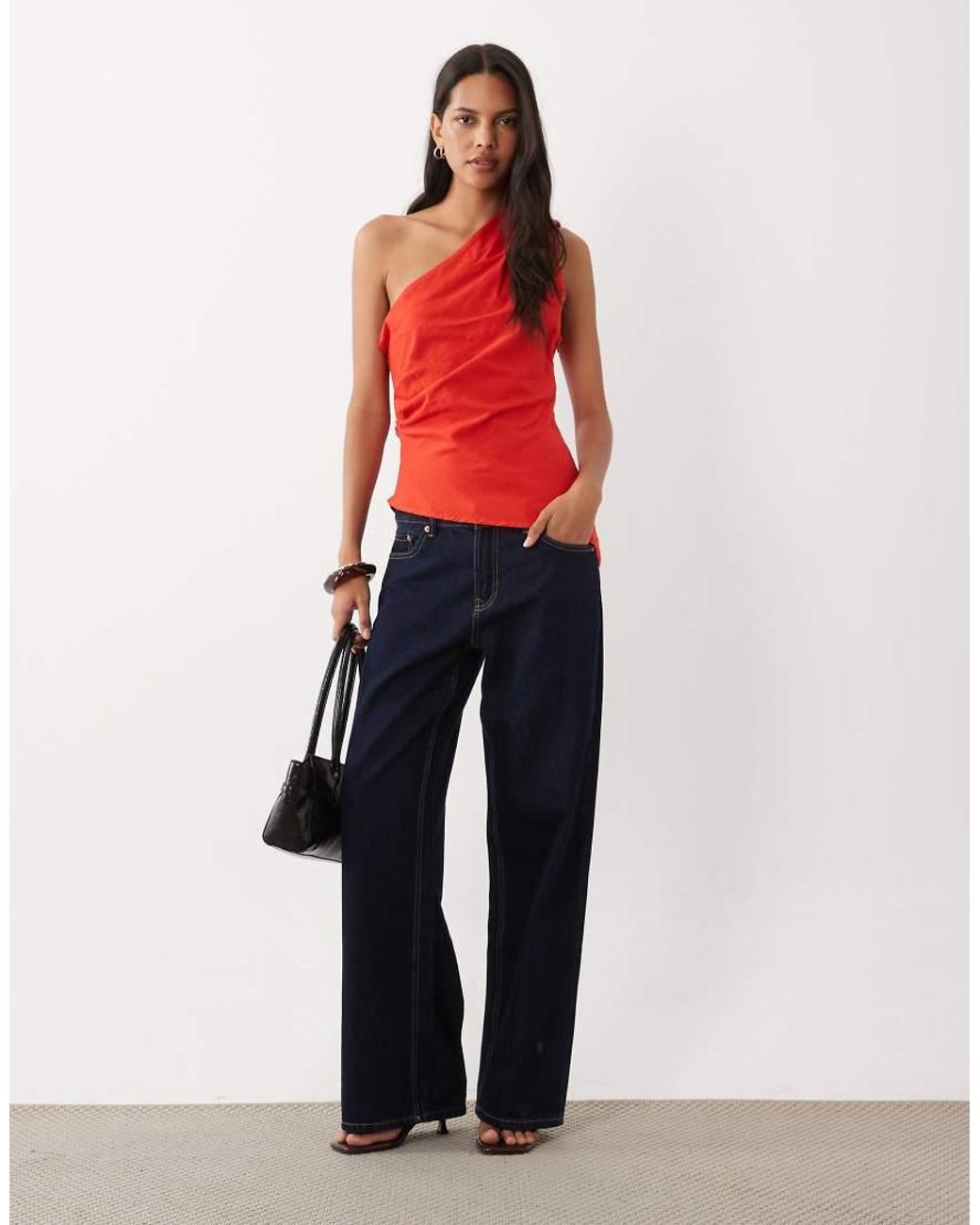 Mango Red One Shoulder Asymmetric Top