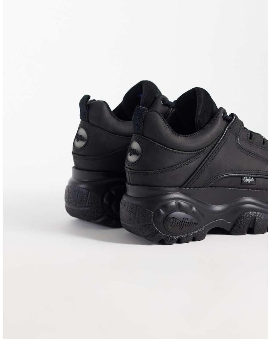 Buffalo Black Classic Leather Platflorm Trainers