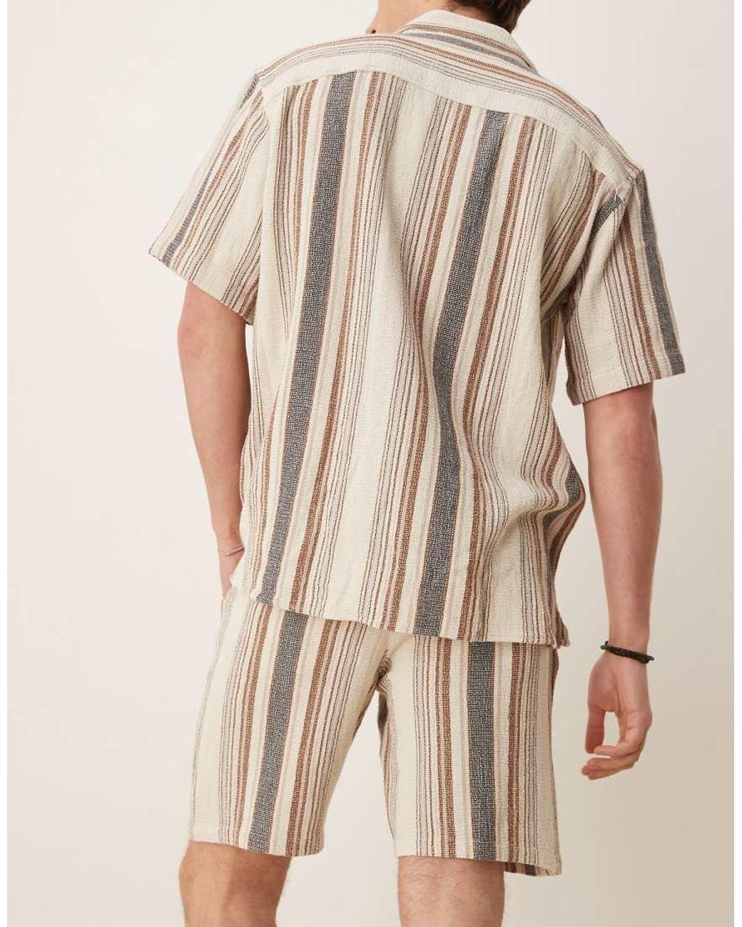 SELECTED Natural 100% Cotton Co-ord Textured Stripe Shorts for men