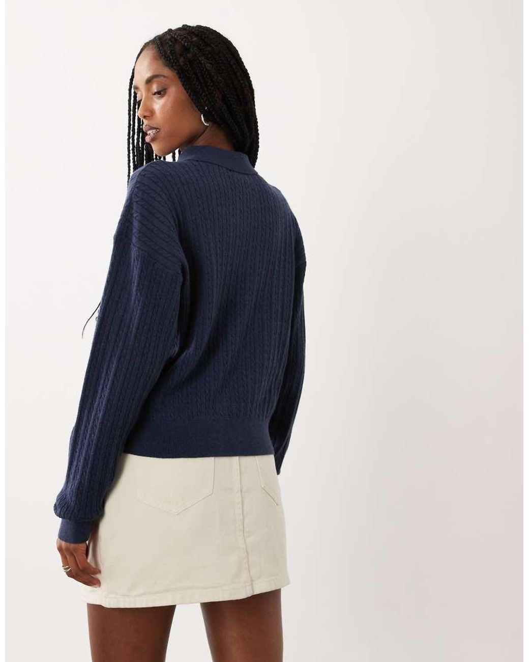 Cotton On Blue Boxy Long Sleeve Polo Knit Top