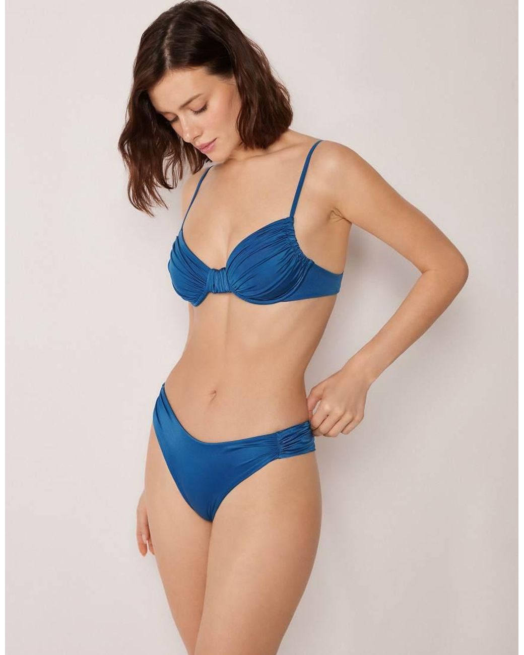 Calzedonia Blue Shiny Satin Fuller Bust Balconette Bikini Top