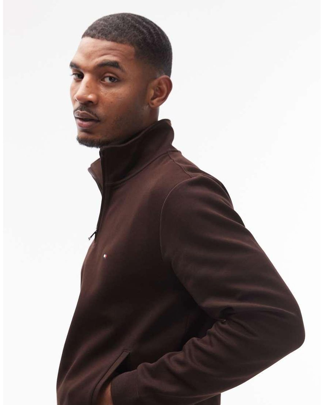 Tommy Hilfiger Brown Essential 1/4 Zip Jumper for men