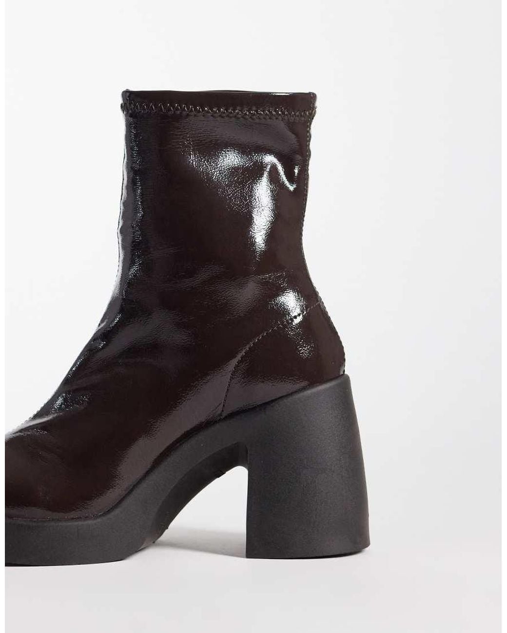 ASOS Black Edison Square Toe Chunky Heeled Sock Boots