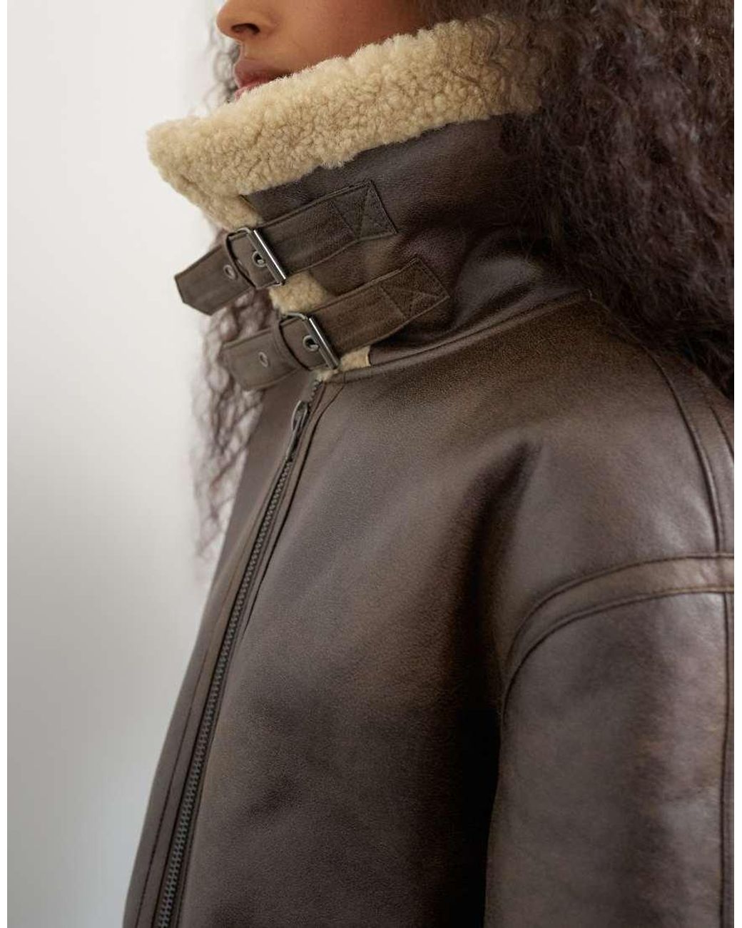 TOPSHOP Black Oversized Shearling Collar Detail Jacket