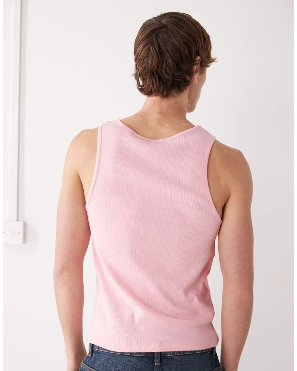 Collusion Pink Muscle Ribbed Vest for men