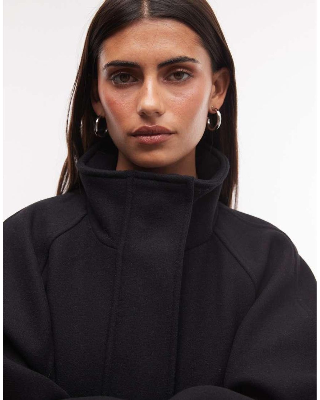 Weekday Black Wool Blend Jacket With Funnel Neck Collar