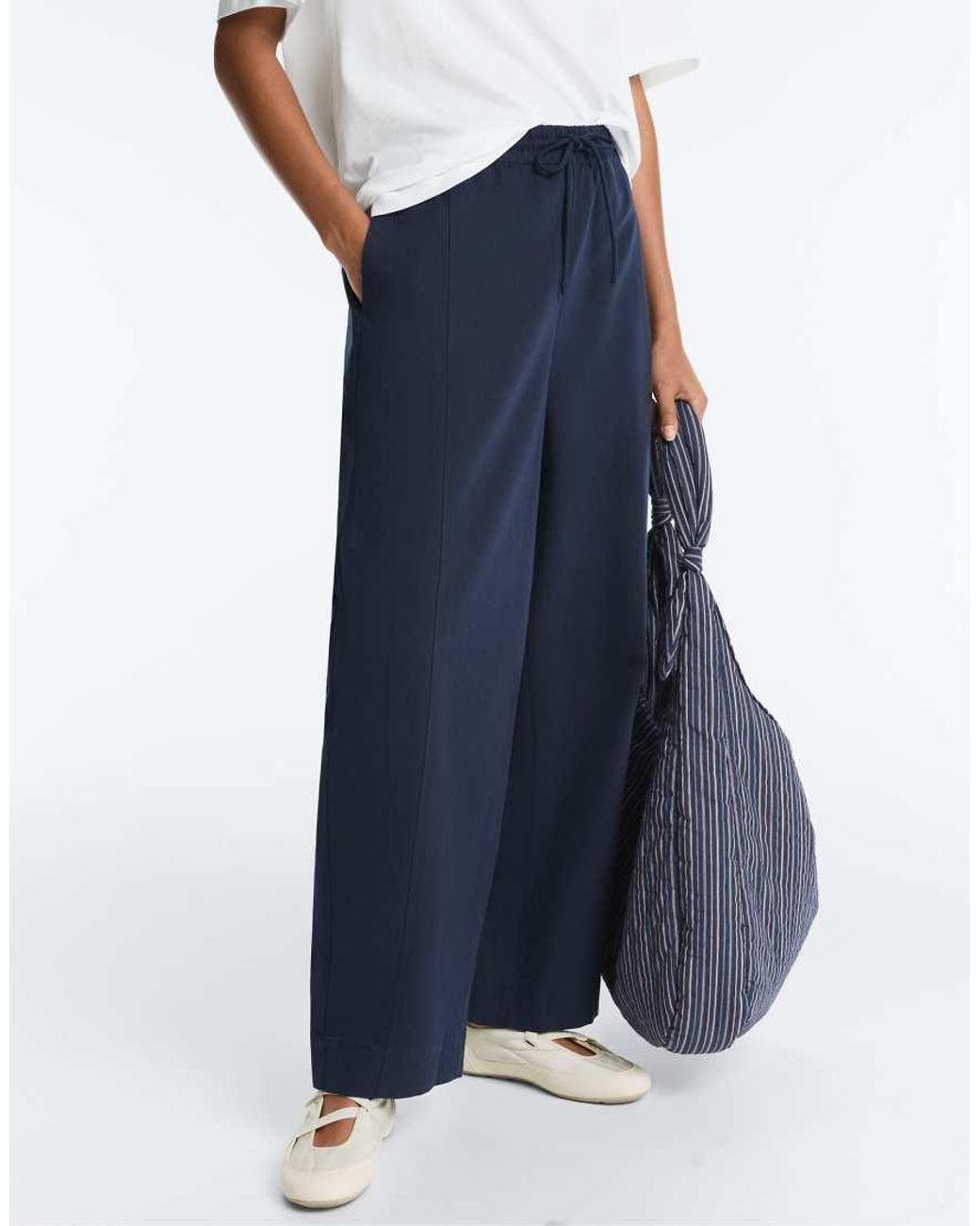 Oysho Blue Cotton Blend Balloon Trousers