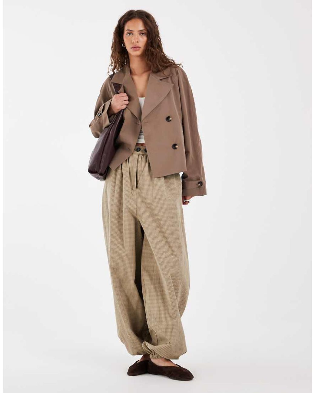 Pieces Brown Short Trench Coat