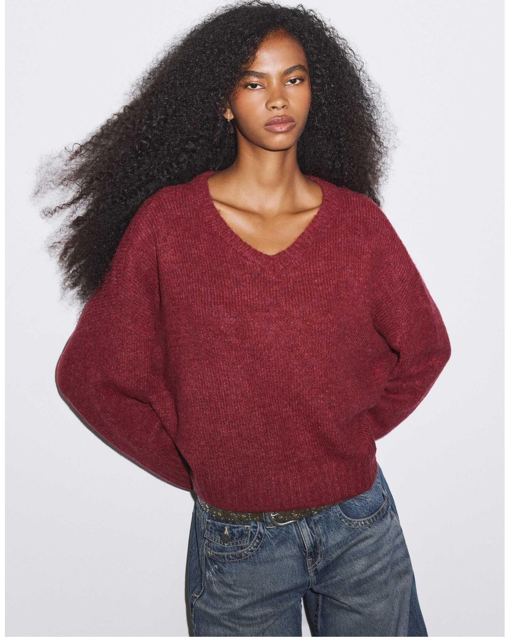 Stradivarius Blue Strickpullover mit v-ausschnitt