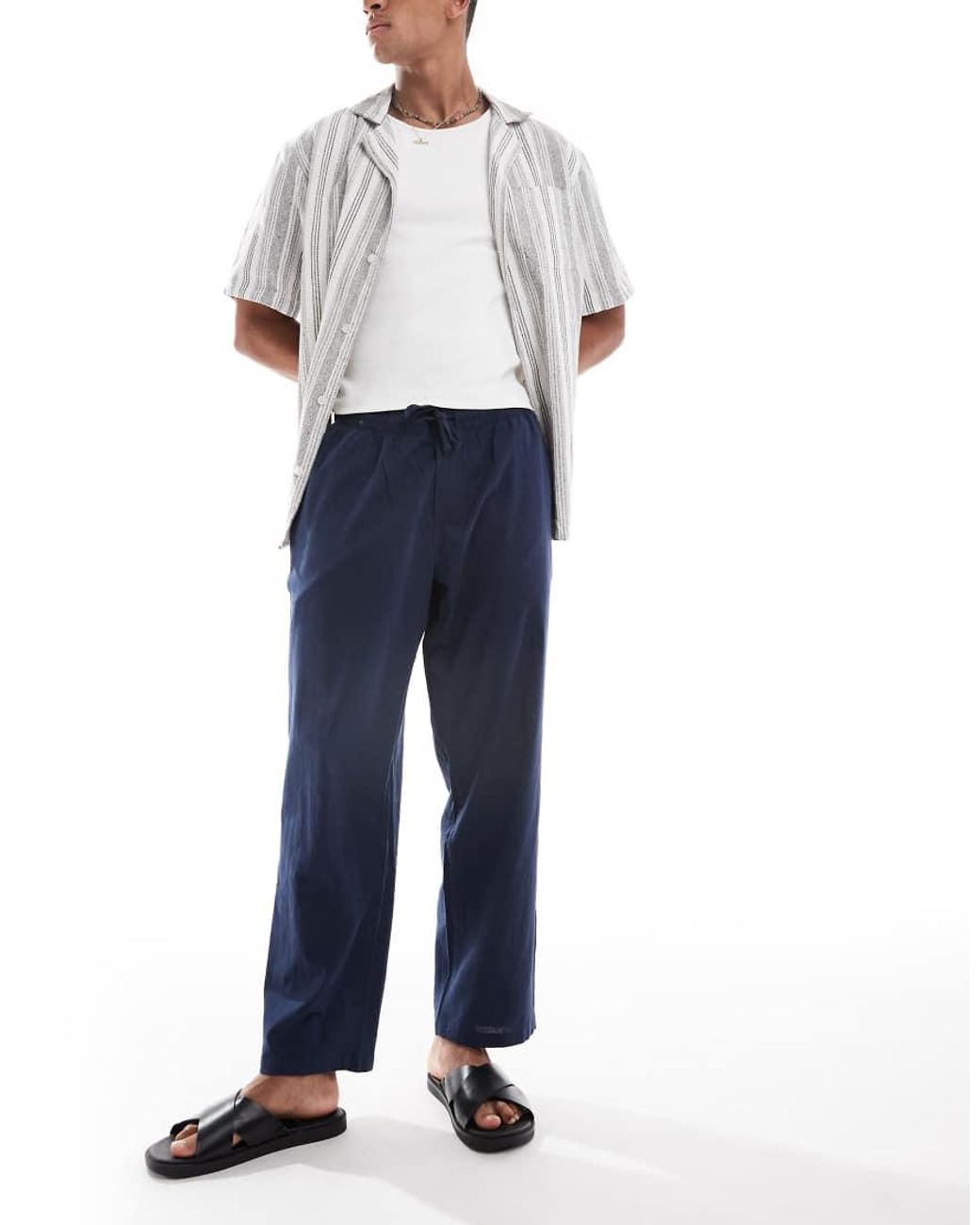 Jack & Jones Blue Loose Fit Linen Mix Trouser for men